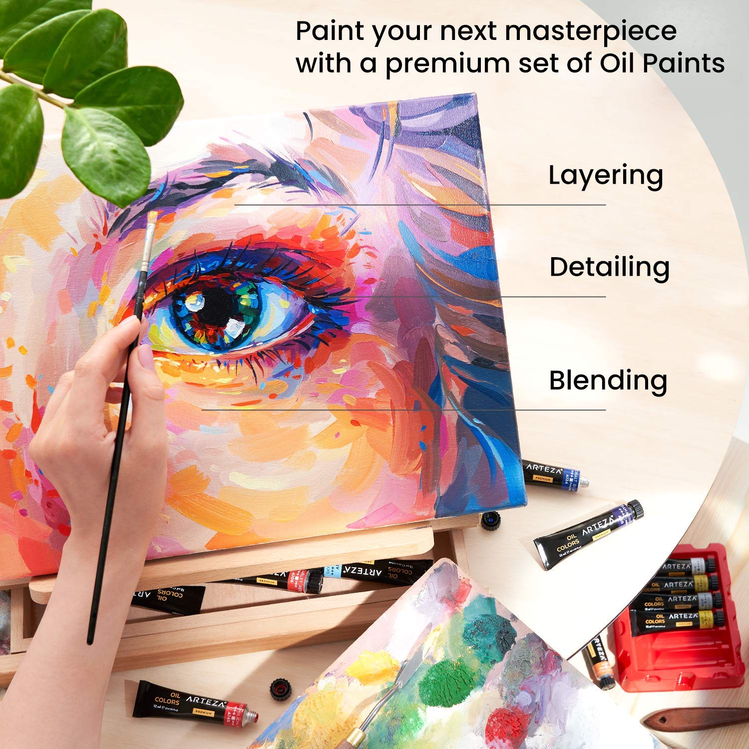ARTEZA Oil Paint, Set of 24 Colors/Tubes (24x12ml/0.4oz) with Storage Box, Rich Pigments, Vibrant, Non Toxic Paints